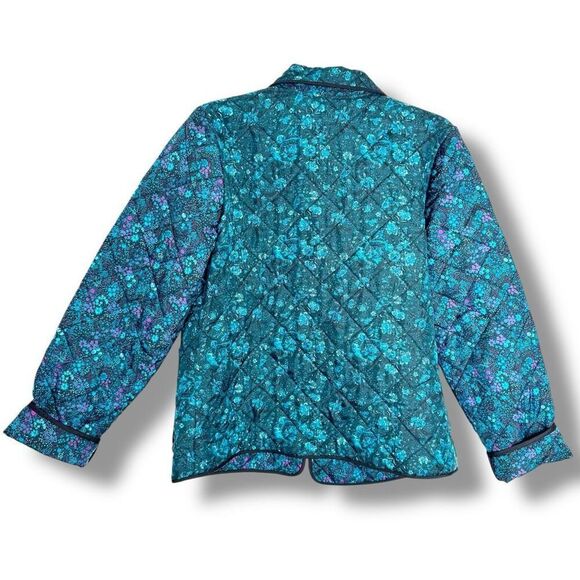 Carlisle Collection Blue Floral Snap Front Collared Silk Quilted Jacket Size 12 - Picture 9 of 9